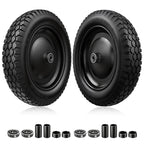 2-PCS 4.80/4.00-8 Tire, 14.5" Flat Free Wheelbarrow Tire and Wheel - Solid Replacement Tires with 3"-7" Adjustable Centered Hub, 5/8" & 3/4" Bearings | Fit 4.80/4.00-8, 4.00-8, 4.00-6, 3.50/3.00-8