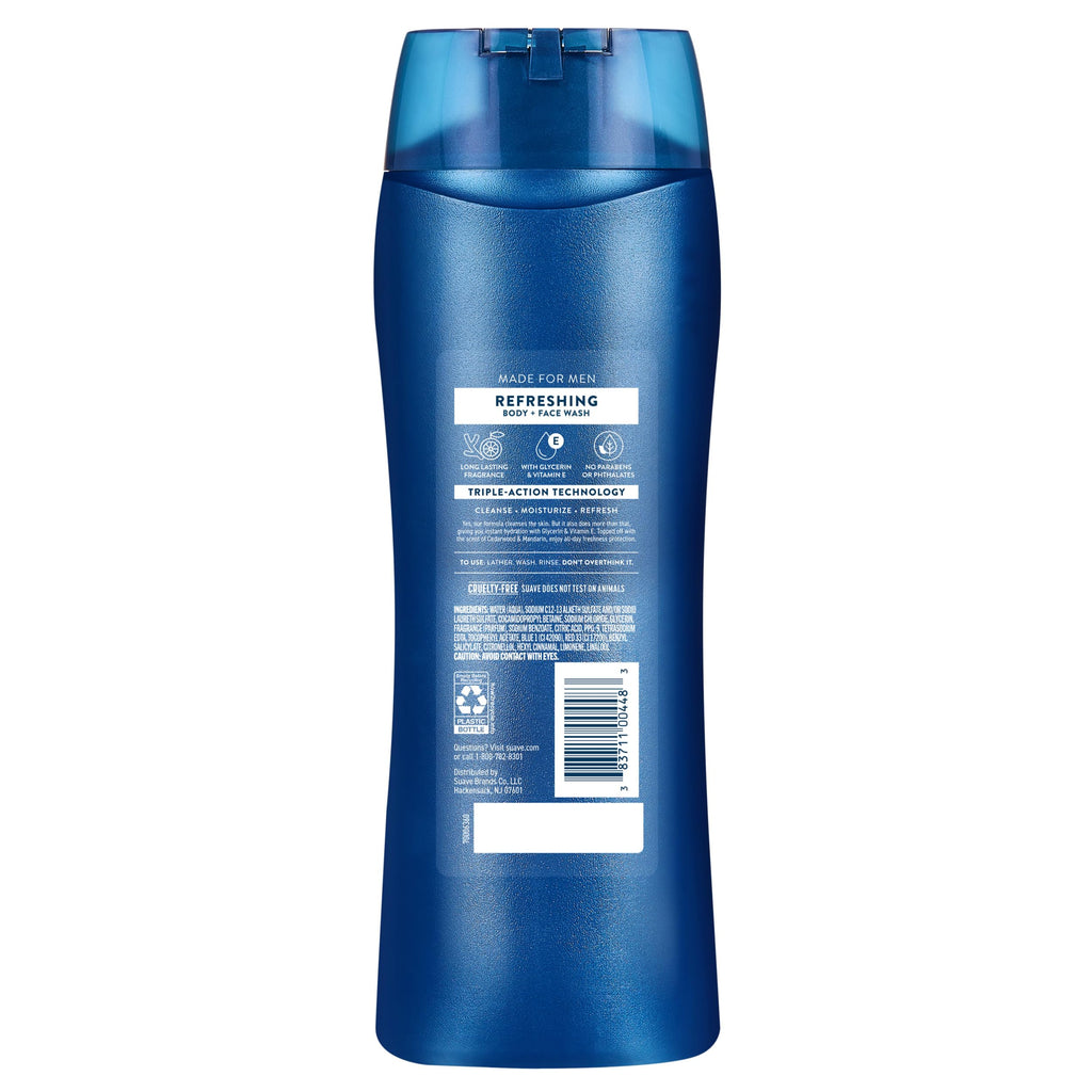 Suave Men Moisturizing Body & Face Wash, With Cedarwood and Mandarin Scent, No Parabens, No Phtahaltes, 18 Oz Pack of 6