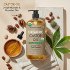 Majestic Pure Oil - 100% Pure and Natural- Cold Pressed & Hexane Free Natural Hair Growth Oil for Eyelashes, Eyebrows, Skin, Body, Face, Nails & Scalp - USDA Organic Castor Oil 8 Fl Oz