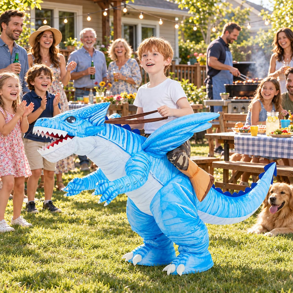 GOOSH Inflatable Dinosaur Costume Kids Halloween Blow up Costumes for Boys Girls Funny Riding Ice Dragon Air Costume for Party Cosplay
