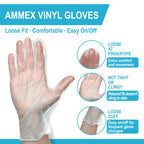 AMMEX Vinyl Gloves Disposable Latex Free 4 mil Clear Medium Case of 1000