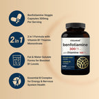 NatureBell Benfotiamine with Thiamine - 240 Vegetarian Capsules - 300mg Benfotiamine & 100mg Thiamine - for Heart Health, Energy Production & Nervous System Support* - Vitamin B1 Complex