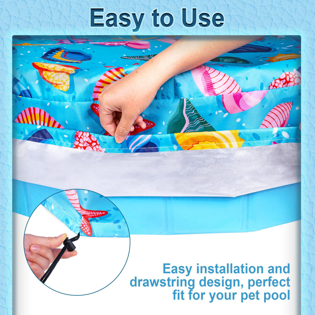 Docuwee Round Dog Pool Cover 63"(5ft), Foldable Kiddie Solar Cover Fit Dog Collapsible Swimming Pool, Pets Kids Bath Tub, Anti-UV Dustproof Safety Pool Covers, Starfish Patterns