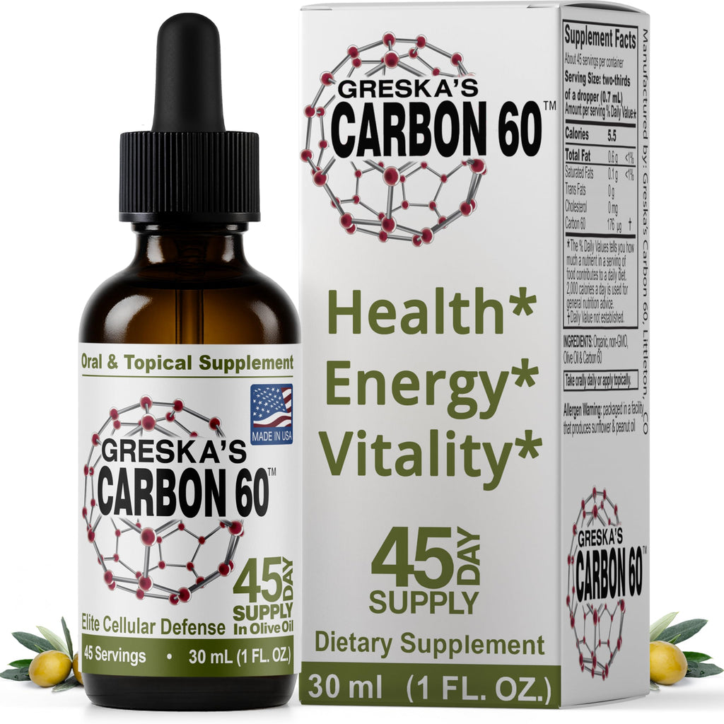 Greska's C60 in Organic Olive Oil - 45 Day Supply - Solvent-Free Carbon 60 Antioxidant Formula for Cellular Support, Vitality, Focus & Overall Wellness (1oz)