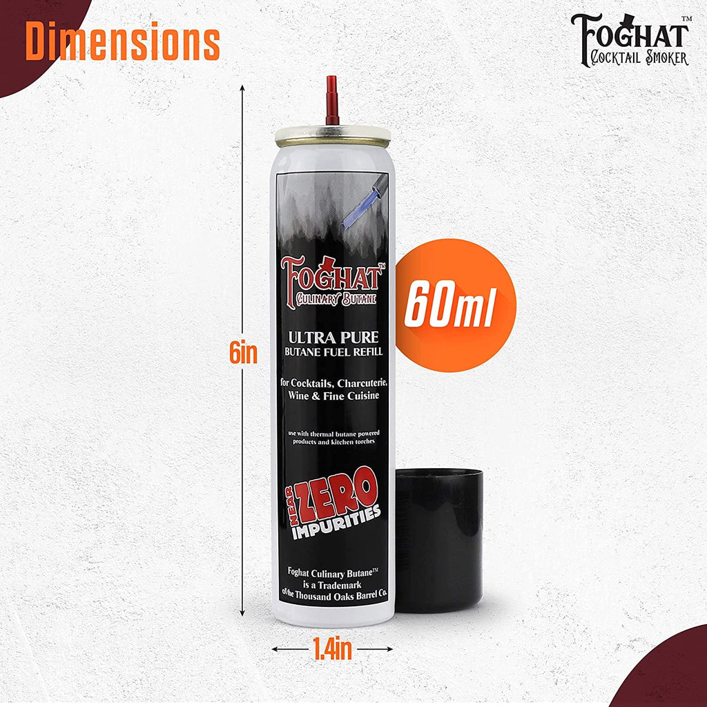 Foghat Culinary Butane Fuel Refill (3 x 60ml) - Torch Lighter Butane Refill Canister, Fits All Kitchen Smoking Torches - Food Grade Ultra Refined For Cocktail Smoker Kit, Creme Brulee Torch