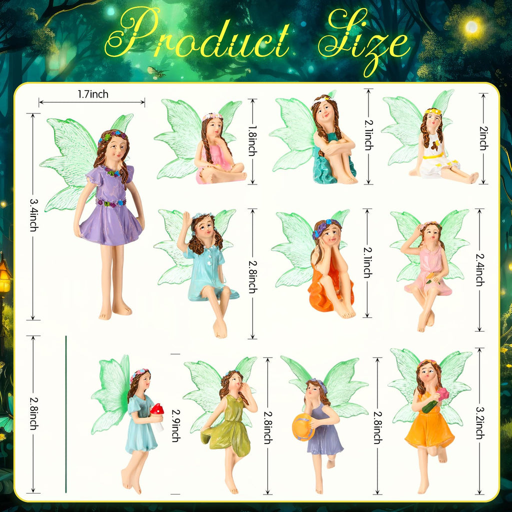 Suzile 11 Pcs Mini Fairies Figurines Miniature Fairy Resin Figurines with Luminous Wings Garden Accessories for Outdoor Yard Pot Plants and Mini Garden Lawn Decorations