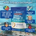 Arofum Omega 3 Fish Oil with Vitamin D3 K2 – 300 Lemon Flavored Burpless Softgels | Fish Oil Omega 3 Supplements Support Heart, Brain, Eyes & Immune Health | Gluten-Free, Non-GMO
