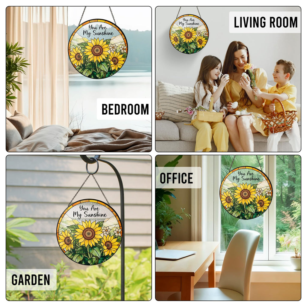 Sunflower Gifts for Women - You are My Sunshine Suncatcher, Birthday Gifts for Mom, Grandma, Mama, Step Mom, Mother in Law from Daughter Son - Sunflowers Suncatcher Stained Glass Window Hanging Decor