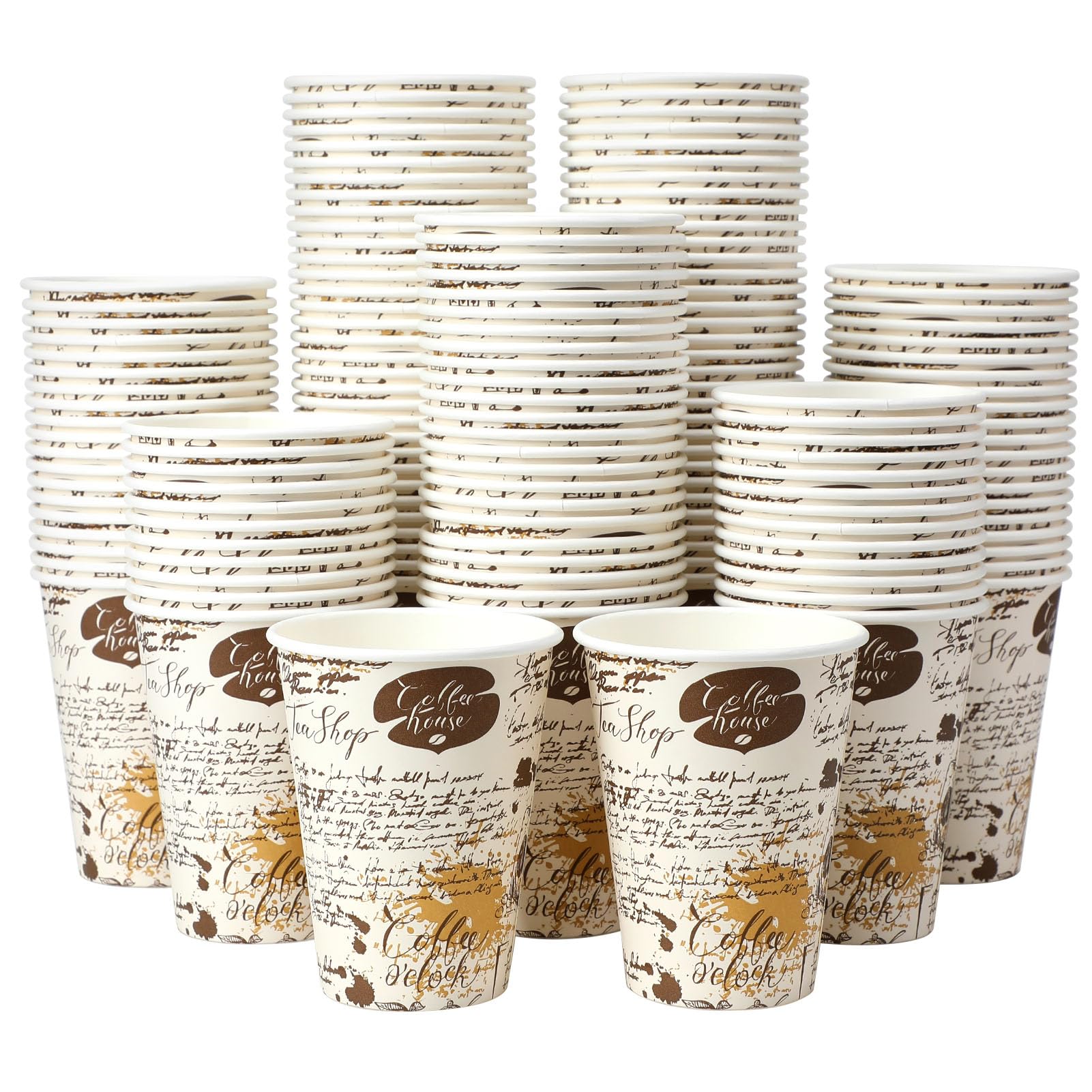 SIUQ Coffee Cups 12 oz 240 Pack, Leak-Proof Disposable Paper Cups with Retro Design, for Hot/Cold Beverages, Ideal for Party, Business, Travel, Picnic, Offices and Cafes