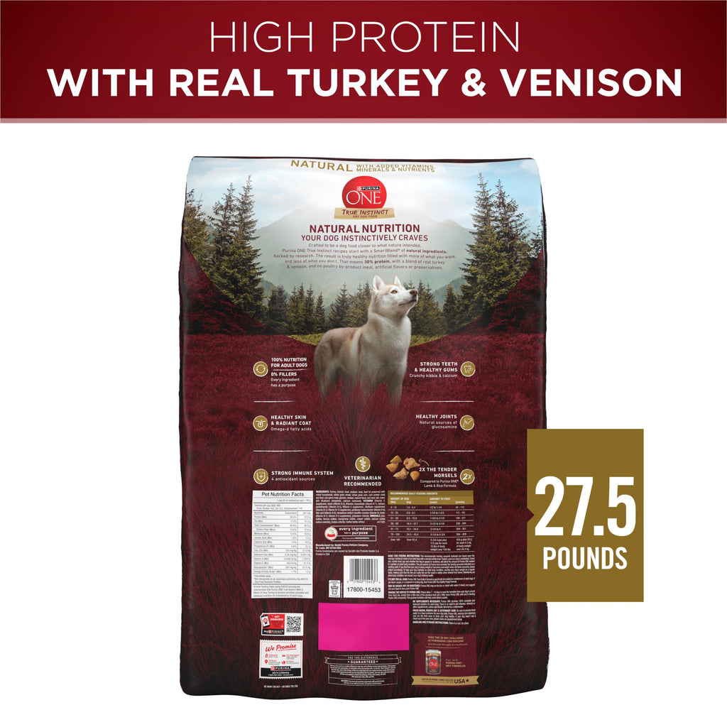 Purina ONE True Instinct Dry Dog Food, Real Turkey & Venison, 27.5 lb Bag