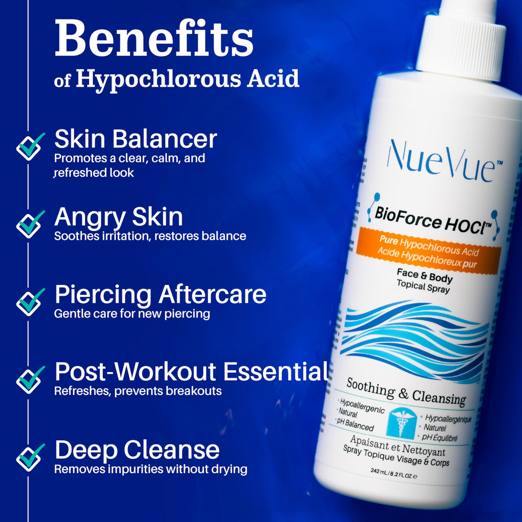 BioForce HOCl Pure Hypochlorous Acid Spray Refill for Face & Body (33 Oz) - Acne-Prone Skin & Eczema, Piercing aftercare, Made in Canada, Gentle Skin Cleanser & Toner, pH Balanced, Non-comedogenic