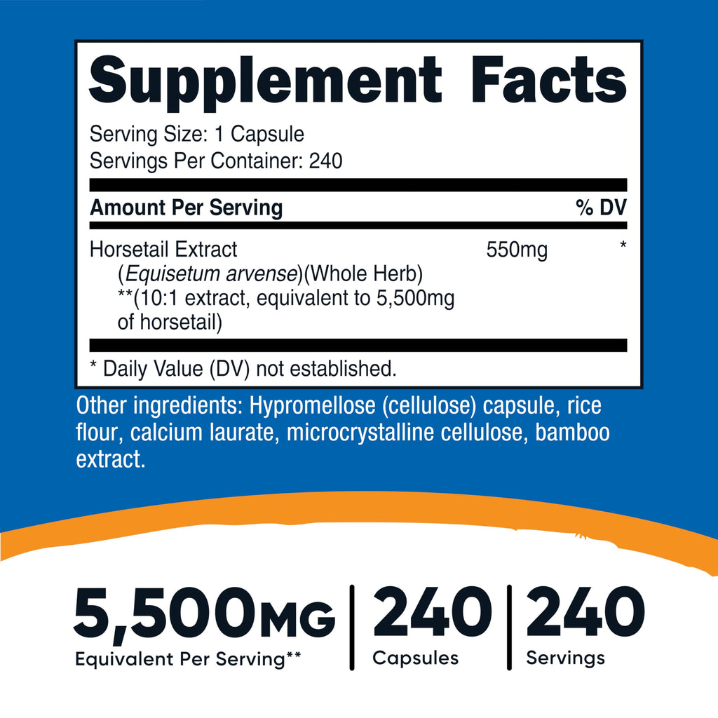 Nutricost Horsetail Extract 240 Capsules for 240 Servings Per Bottle - GMO Free and Gluten Free, Vegan