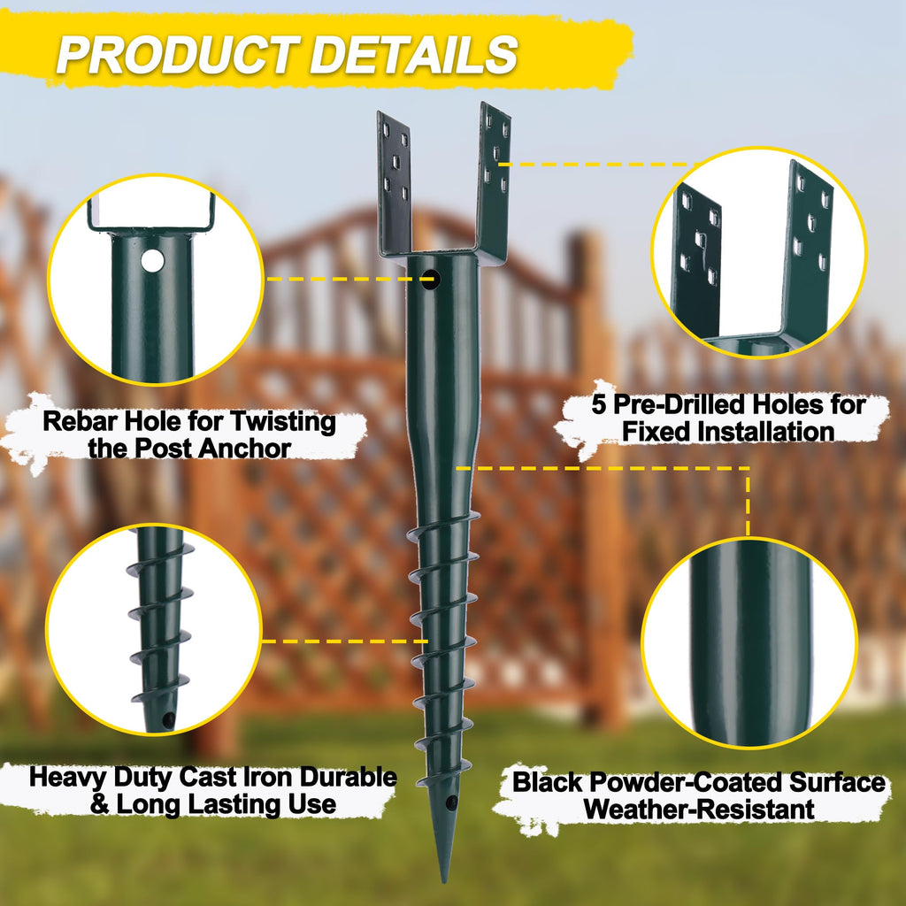 No Dig Ground Screw Anchor, U Shaped Powder-Coated Post Stake, 27 inch 2pcs
