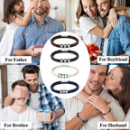 Pinkfulum Personalized Father's Day Dad Bracelet Gifts Custom Mens Leather Bracelet with 1-8 Names Beads, Customized Birthstone Bracelets Gifts for Husband Dad Grandpa