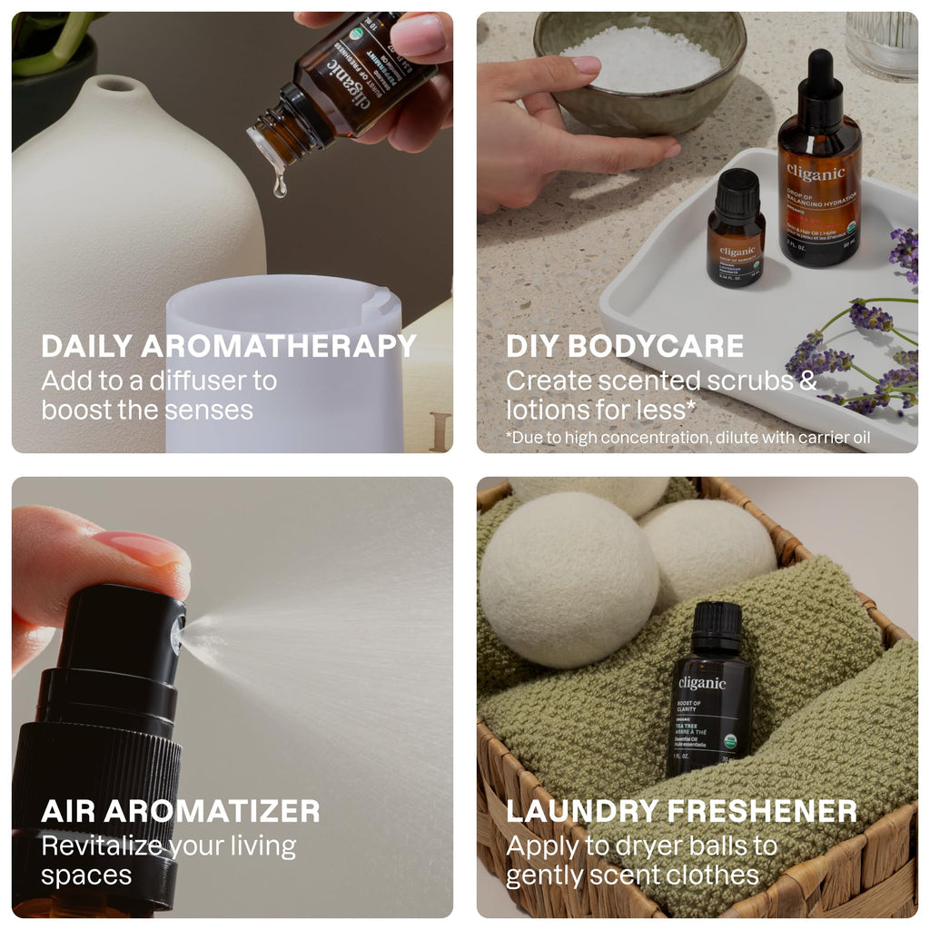 Cliganic Organic Essential Oils Set (Top 12, Pack of 2) - 100% Pure - Peppermint, Lavender, Eucalyptus, Tea Tree, Lemongrass, Rosemary, Frankincense, Orange, Lemon, Cassia, Cedarwood & Grapefruit