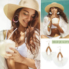 Kigeli 6 Pair Beach Raffia Earrings Summer Statement Rattan Earrings Heishi Drop Hoop for Women Colorful Beaded Tassel Dangle Boho Earring Handmade Jewelry Teacher Gift(Rainbow Color)