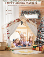 Besrey Kids Play Tent 2 in 1 with Padded Mat and Lights, Large Kids Playhouse with 2 Doors & 4 Windows, Indoor & Outdoor, Christmas Toddler Tent, 51" x35" x 51"