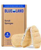 BLUELAND Scrub Sponge, 3-Pack, Dual-Sided Dish Loofah, Plastic-Free, Plant-Based Kitchen Scrubbing Non-Scratch
