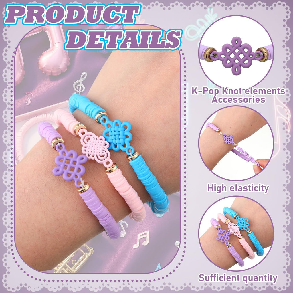 Tondiamo 24 Pcs Kpop Knot Bracelets Party Favors, Music Knot Polymer Clay Beaded Bracelets Bulk for Music Kpop Theme Birthday Disco Party Supplies Gifts Supplies