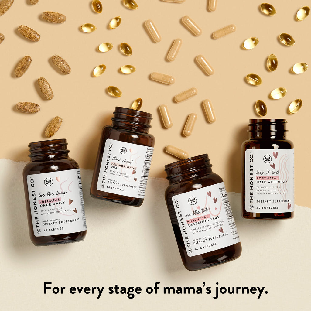 The Honest Company Think Ahead Pre Postnatal DHA Supplement, NSF Certified Non GMO Multivitamin, 60 Count Softgels