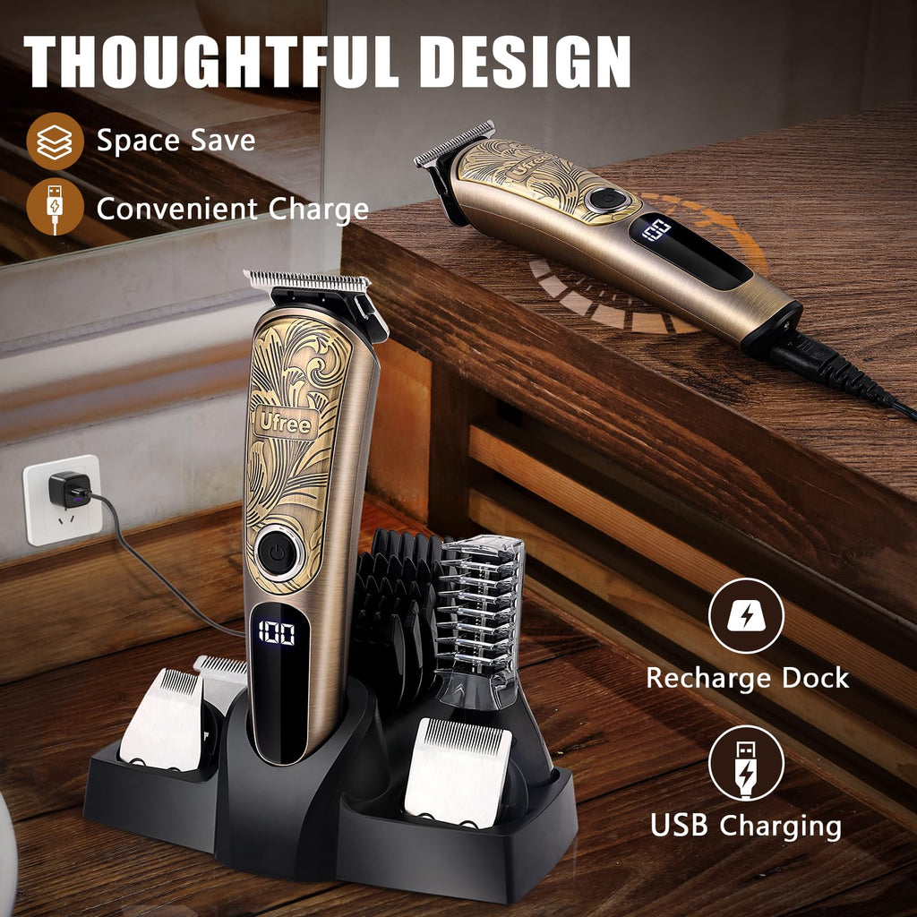 Ufree Beard Trimmer Men, Waterproof Electric Razor Nose, Body, Face and Mustache, Cordless Hair Clippers Shavers Grooming Kit, Gifts for Husband Father