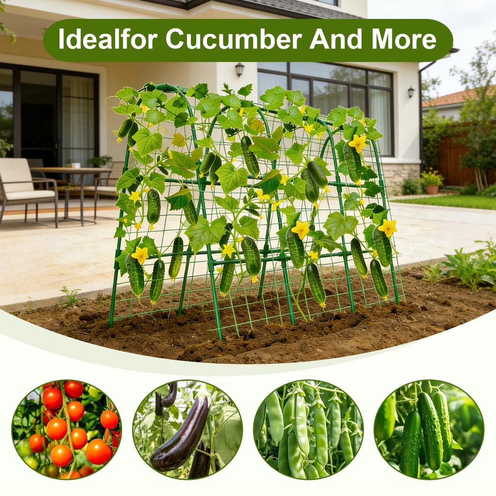 Cucumber Trellis for Raised Bed, U-Shape Garden Trellis 47.2" Tall, Heavy Duty Metal Arch Trellis for Climbing Vegetables, Rustproof Plant Support for Tomato Pea Bean (Upgraded Connector)