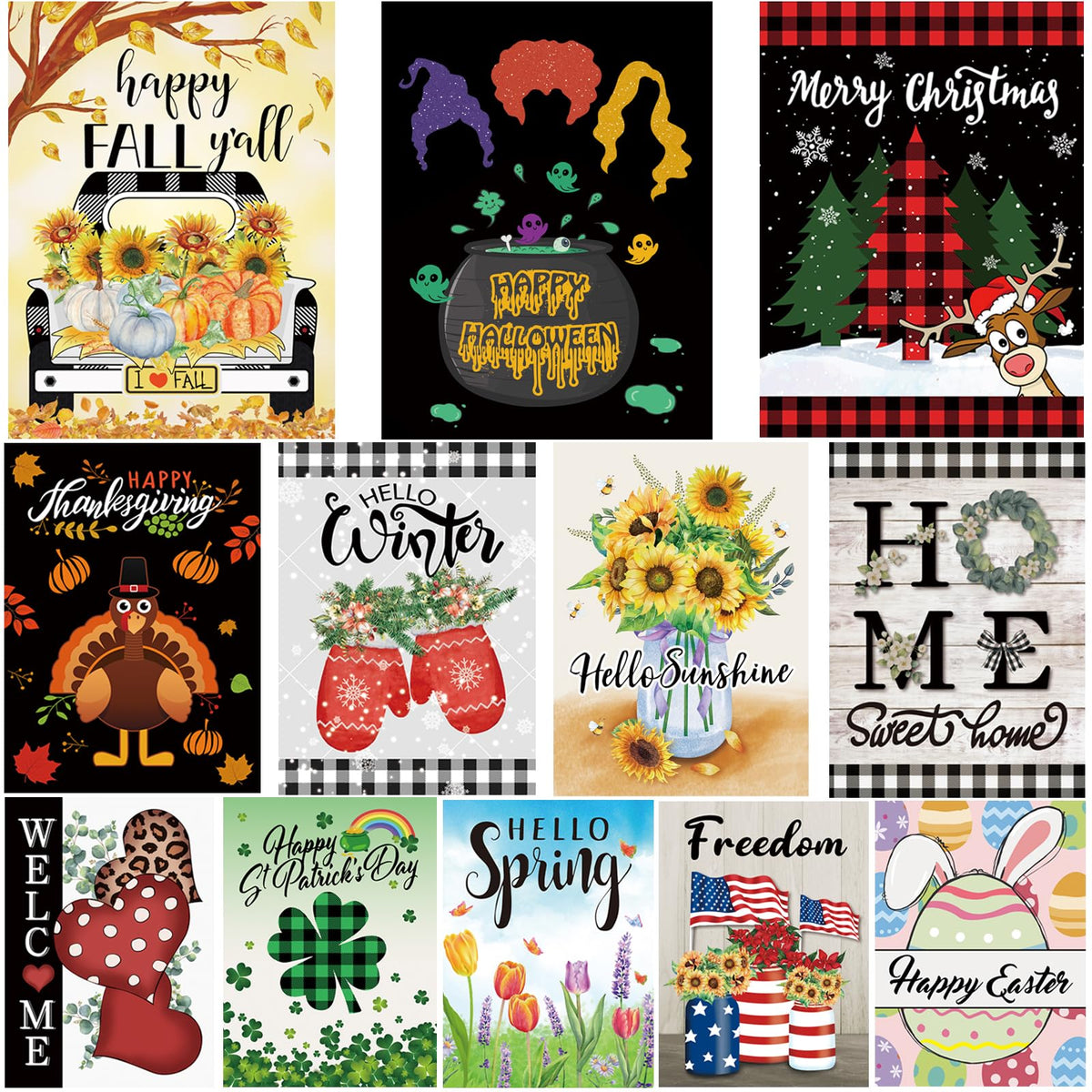 Seasonal Garden Flags Set of 12 Double Sided 12x18 Inch Yard Flags