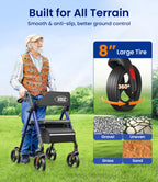 VOCIC Walkers for Seniors, Z21 Rollator Walker with Seat Supports 350lb, 8" Big Wheels for All Terrain, Ergonomic Arc Seat & 6" Ultra Backrest Foldable Walker, Dual Height Adjustment, Lightweight 2025