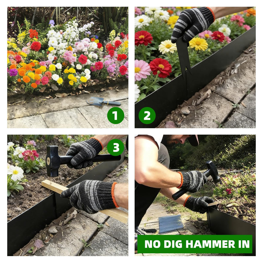 12 Pack Galvanized Steel Landscape Lawn Edging, 40" X 6" Metal Landscape Edging Border with 12 Clips, Metal Garden Edging Border, Metal Edging for Landscaping, Garden, Yard, Pathway(40Ft Total)