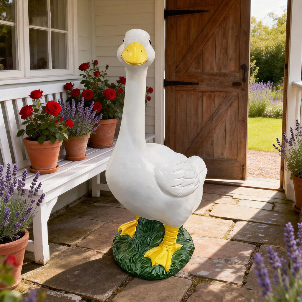 20″ Large Porch Goose Statue - Cute Resin Sculpture, Outdoor Garden Décor