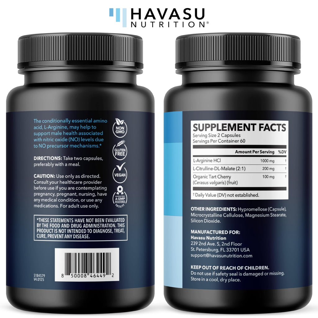 L-Arginine Capsules with L-Citrulline - Nitric Oxide Supplement - L Arginine and L Citrulline Blend - 120 Count - Vegan, Non-GMO Capsules for Performance, Endurance and Muscle Support - 2 Month Supply