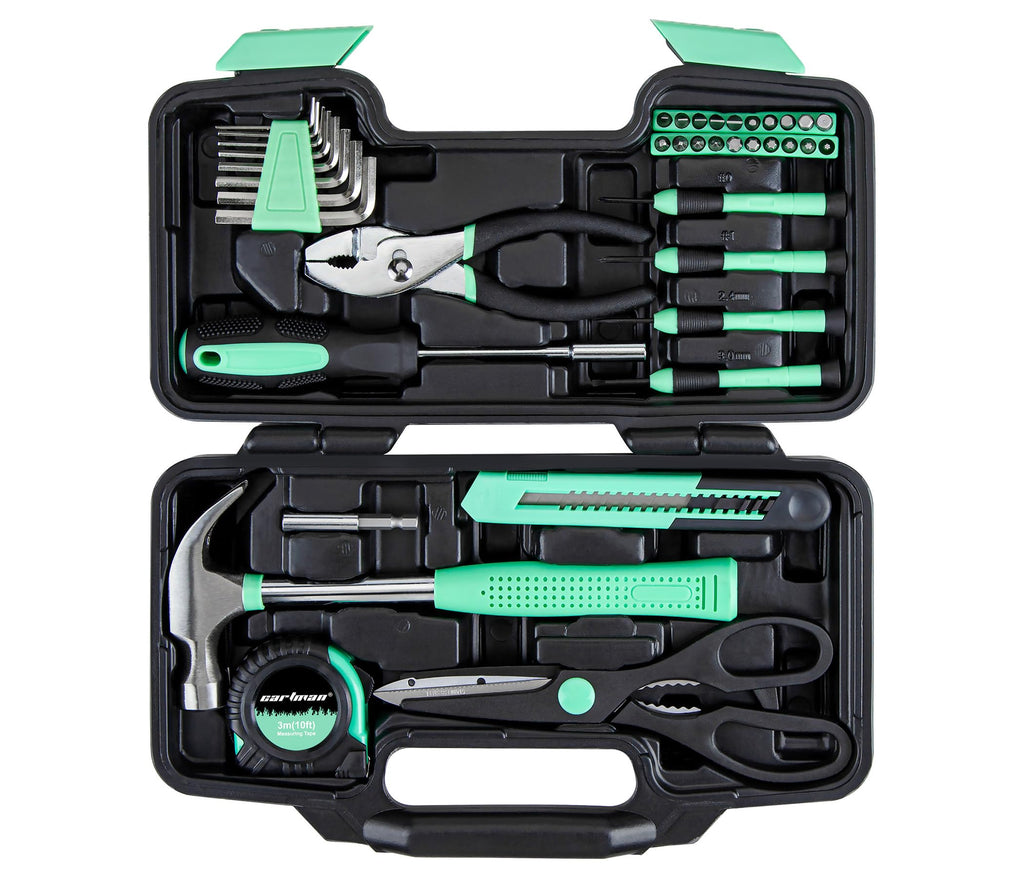 CARTMAN 39-Piece Home Tool Set Kit, Essential Household Hand Tools with Plastic Storage Case, Green