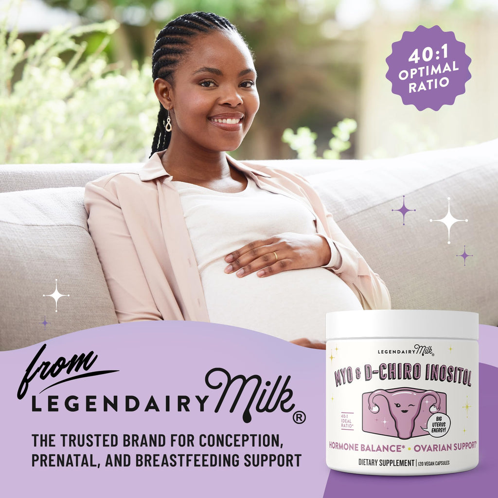 Legendairy Milk Pure Myo-Inositol & D-Chiro Inositol, PCOS Supplements Inositol Supplement for Women, Hormone Balance 40:1 Ratio Ovarian Support, Fertility Supplement | 2000mg, 120 Vegan Capsules