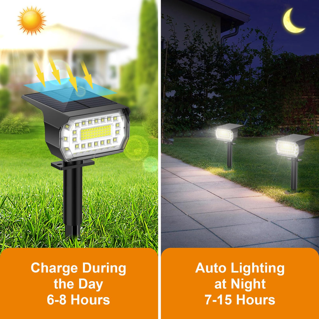 LANSOW Solar Spot Lights Outdoor, [2 Pack/76 LED] 2-in-1 Solar Landscape Spotlights, 3 Modes IP65 Waterproof Dusk to Dawn Solar Powered Flood Wall Lights for Outside Yard Garden Path(Cool White)
