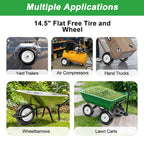 LTNICER (2-Pack) Fits 4.80/4.00-8, 3.50/2.50-8, 4.00-6, 4.00-8 Wheelbarrow Wheels,14.5" Wheelbarrow Flat Free Tire, with 3/4" & 5/8" Bearing,3" Hub for Garden Cart Trolley Wagon Lawn Mower