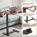 Simple Deluxe Adjustable Overbed Bedside Table with Wheels, Pneumatic Adjustable Hospital & Home Use Bed Table, Rolling Laptop Table, Mobile Standing Desk, Brown