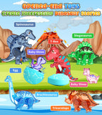 Asago Dinosaur Toys Magnetic Tiles Set - 2 Eggs, 2 Baby Dinos & 5 Large Dinosaurs for Kids 3-5, 105pcs Magnetic Building Blocks for Toddlers 1-3 4-8，Magnet Tiles Educational Toy for Boys Girls