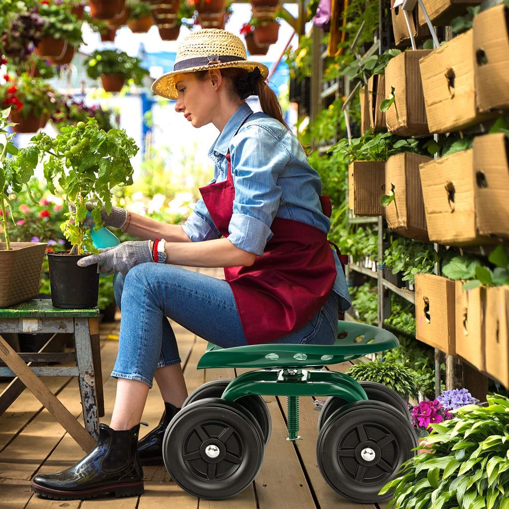 LDAILY Garden Seat with Wheels 11"-16" Adjustable Height for Lawn Planting