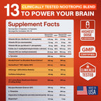 Nootropic Strongest Focus Supplement - Clinically Backed Ingredients Made in USA - Scientifically Backed Doses - Supplement for Brain Fog - AlphaGPC, Lions Mane, Rhodiola and More 10:1 90 Capsules