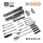 Amazon Basics 201-Piece Mechanic's Socket Tool Set With Case, SAE and Metric Sizes, Chrome-Vanadium Steel, Portable