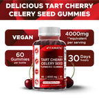 Vitamatic Tart Cherry with Celery Seed Gummies – 4000mg Equivalent Per Serving (from 10:1 Extract, 400mg) - 2-Pack