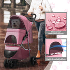Pink Dog Stroller for Medium Dogs 30 lbs Pet Stroller for Small Dogs Cat Strollers for 2 Cats, 3 Wheels Foldable Jogger Puppy Stroller with Storage Basket and Cup Holder, Pink