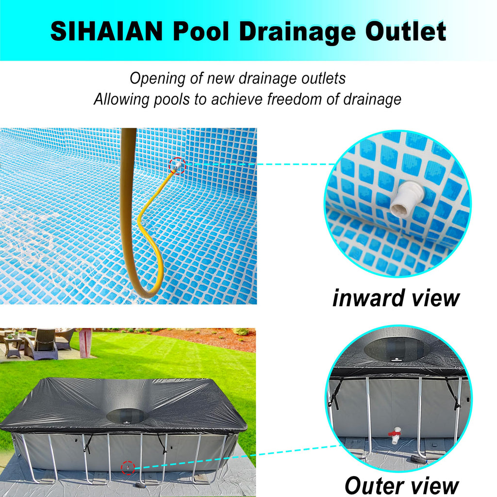 SIHAIAN Pool Drainage Outlet Kit, Open a Third Drain at The Bottom of The Pool with SIHAIAN Drainage Pipe Kit, Drain The Accumulated Water from The Pool Cover