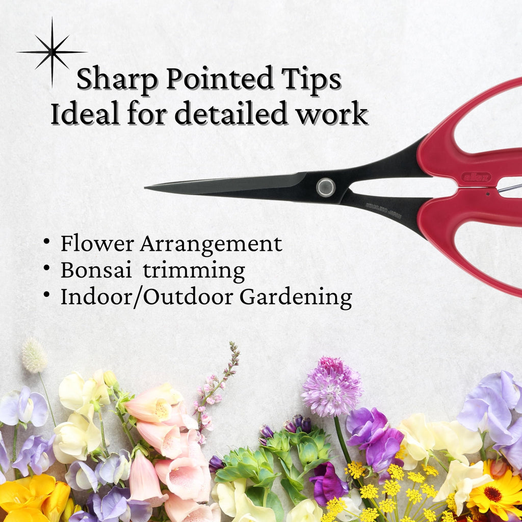 ALLEX Trimming Scissors for Gardening 7" - Japanese Floral Garden Scissors for Plants, Flowers, Herbs - Japanese Stainless Steel Blade with Non-Stick Coating - Spring Loaded Handle - Made in JAPAN
