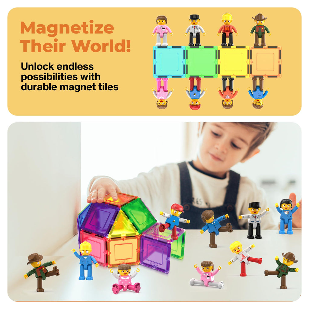PicassoTiles 15-Piece Magnetic Character Action Figures Add-on Set for Construction Building Block Tiles