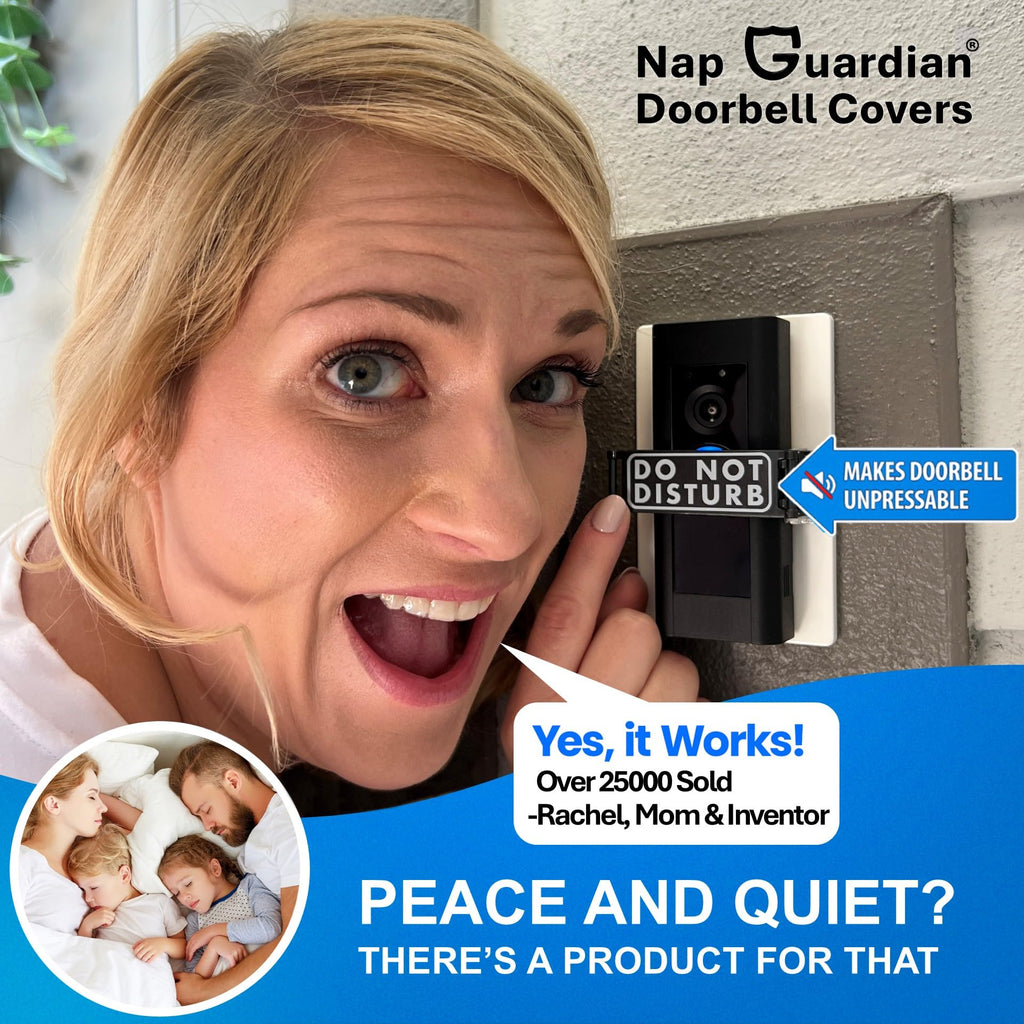 Nap Guardian – The Original – Invented in USA – No Soliciting Doorbell Cover for Ring & Video Doorbells – Blocks Button to Stop Ringing – Rotates Do Not Disturb/No Soliciting