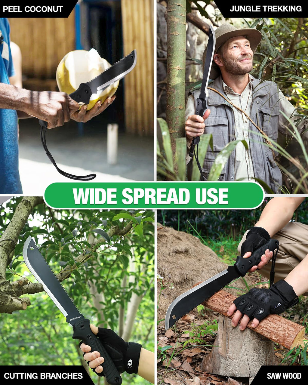 Mossy Oak Machete with Saw, 19-Inch Heavy Duty Machete with Sheath