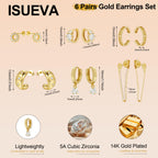 ISUEVA 14K Gold Silver Zircon Flatback Earrings For Women Earring Stacks