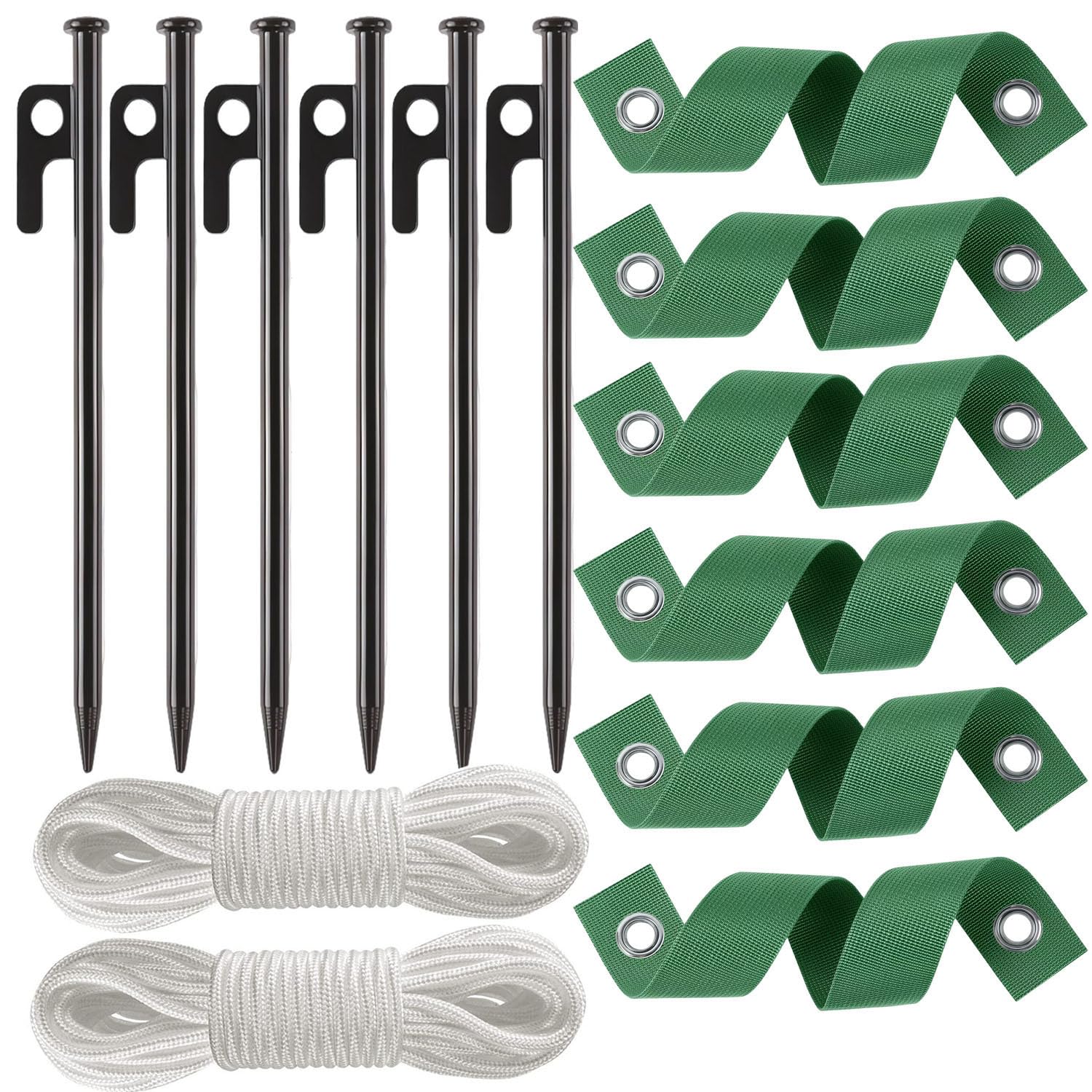 6 Pcs 12 Inch Heavy Duty Steel Tree Stake Kits, Tree Stakes and Supports for Young Trees Against Bad Weather Leaning Tree Anchor Straightening Kit, Bonus Tree Straps & Rope for Anchoring