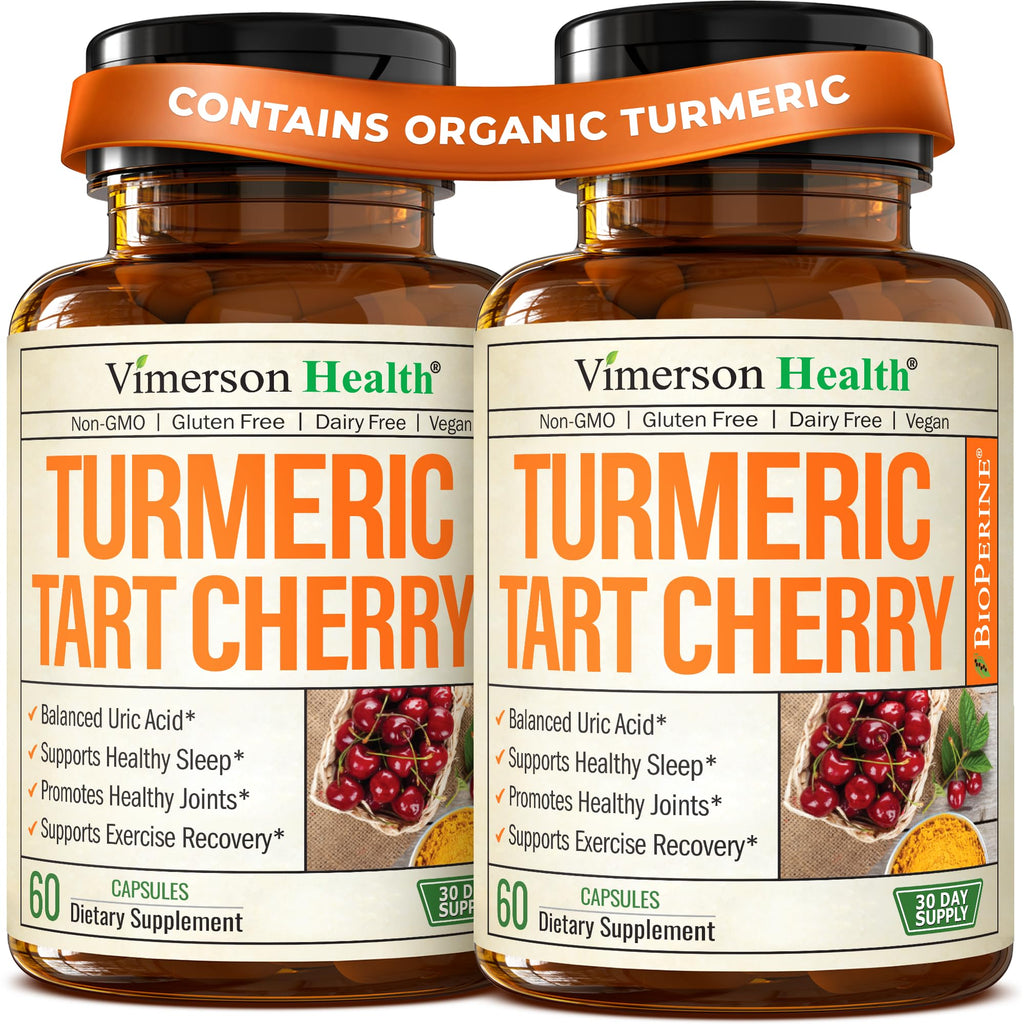 Turmeric Curcumin Supplement with 10:1 Tart Cherry Extract & Celery Seed Extract – Natural Uric Acid Balance, Joint Health, Sleep Aid – Turmeric Curcumin with Black Pepper –Tart Cherry Capsules 2 Pack